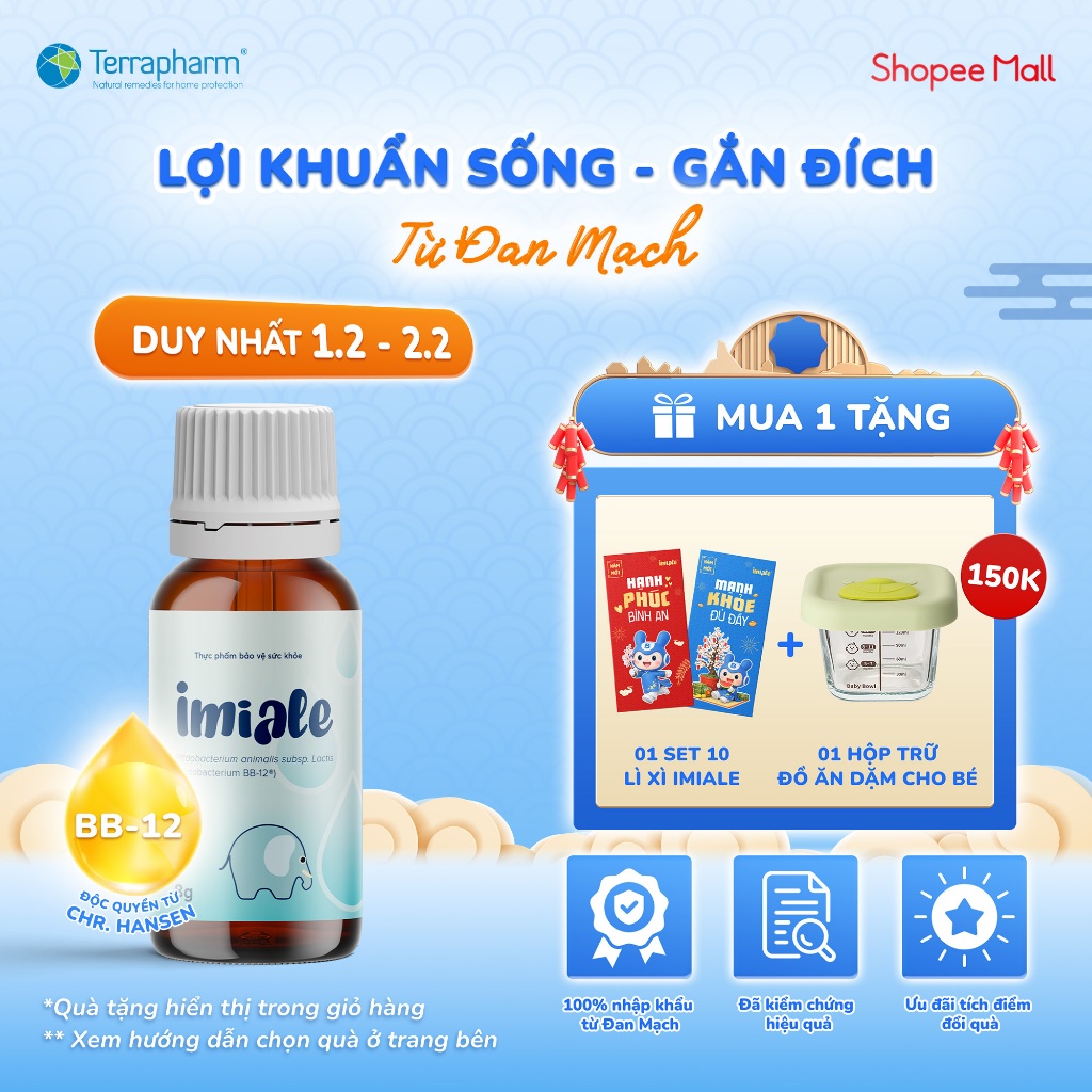 Men vi sinh IMIALE - Hỗ trợ cải thiện tiêu hóa, tăng đề kháng từ Đan Mạch, dung tích 8ml