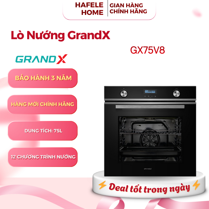Lò Nướng Âm Tủ GrandX GX75V8 – 75 Lít – Kính Cường Lực – 12 Chương Trình Nấu - EEH