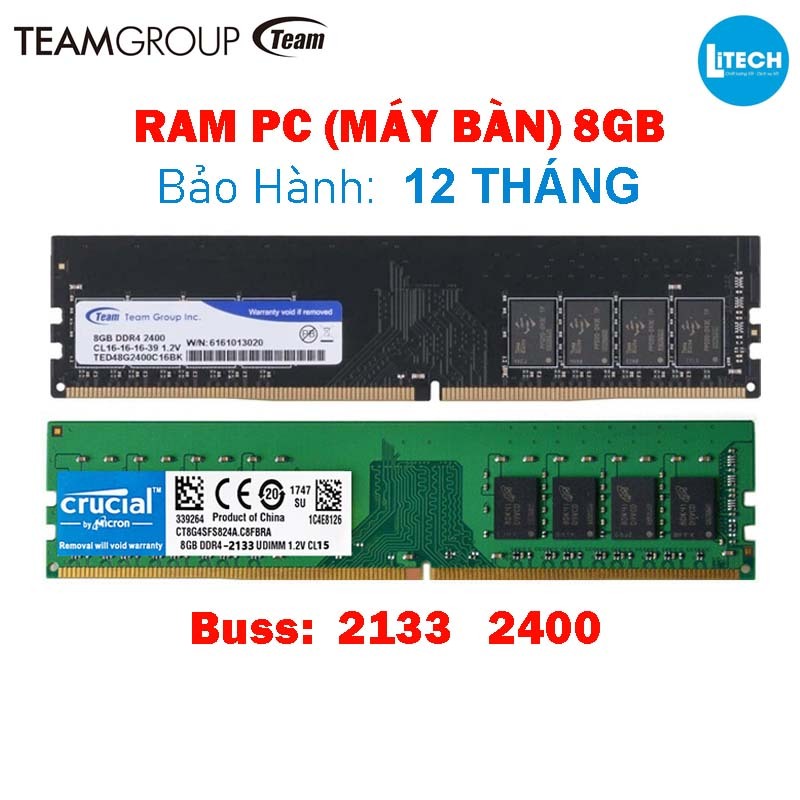 Ram DDR4 (PC4) 8GB PC Buss 2133/2400/2666 RAM PC. Bảo Hành: 12 tháng