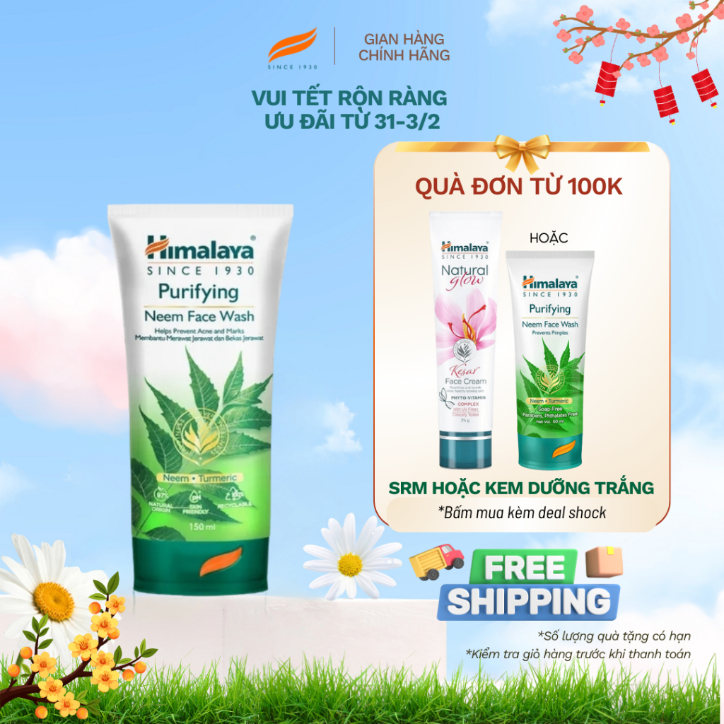 Sữa rửa mặt giảm mụn mờ thâm và sạch dầu thừa Himalaya Purifying Neem Face Wash 150ml