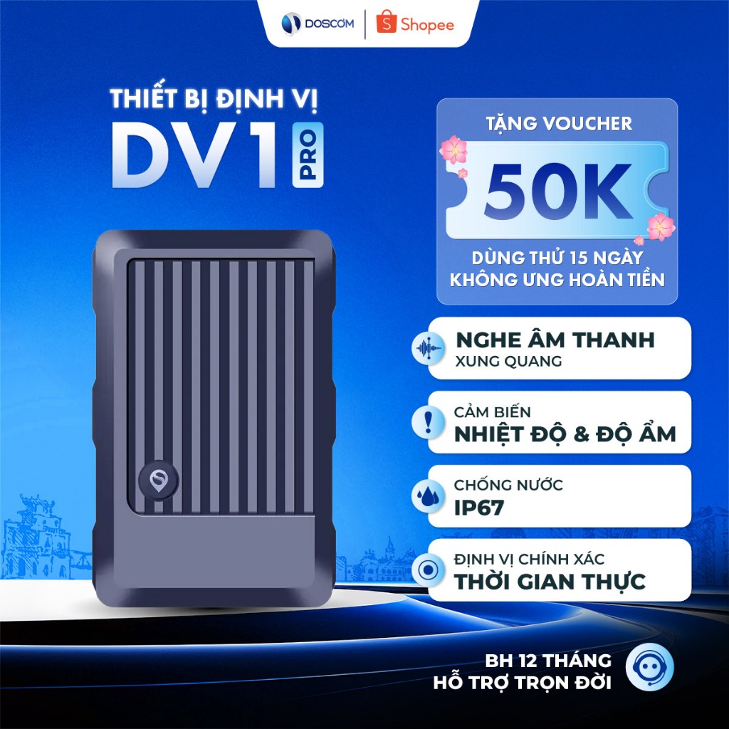 Thiết Định Vị GPS 4G Không Dây DV1 Pro Doscom - Tích Hợp Ghi Âm, báo động- Định Vị Thời Gian Thực