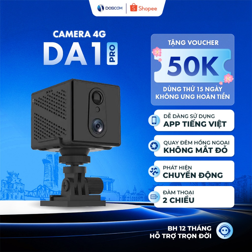 Camera 4G Mini Doscom DA1 Pro Giám Sát An Ninh 360° - Quay Đêm Hồng Ngoại Không Phát Ánh Sáng Đỏ