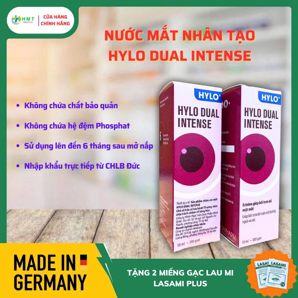 Nước Mắt Nhân Tạo HYLO DUAL INTENSE giảm khô mắt, ngứa mắt giúp dưỡng ẩm và kích ứng mắt mãn tính