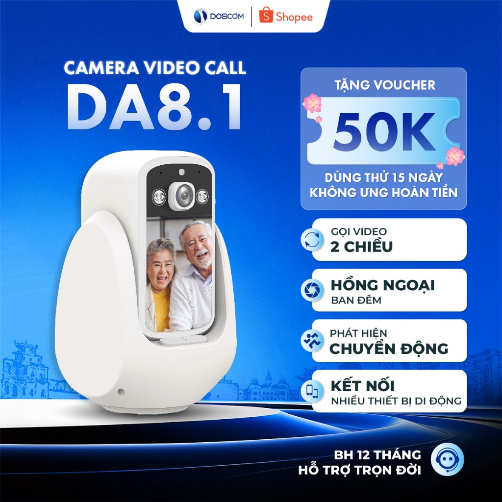 Camera Doscom DA8.1 – Gọi Video 2 Chiều, Màn Hình 2.8 Inch IPS, Full HD 2K, Kết Nối Wifi Ổn Định, Bả