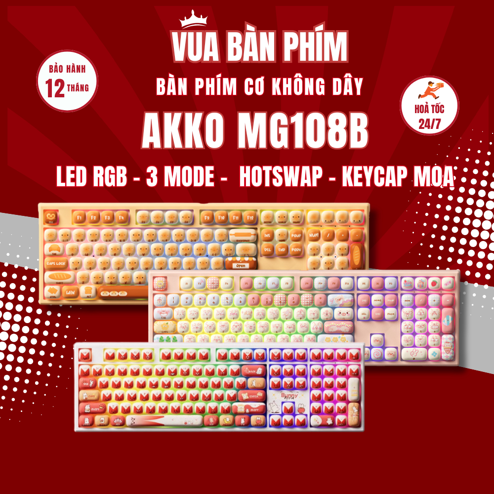 Bàn phím cơ không dây monsgeek mg108b keycap Mantou Paradise / Pig Party / Bunny layout 108 phím,led