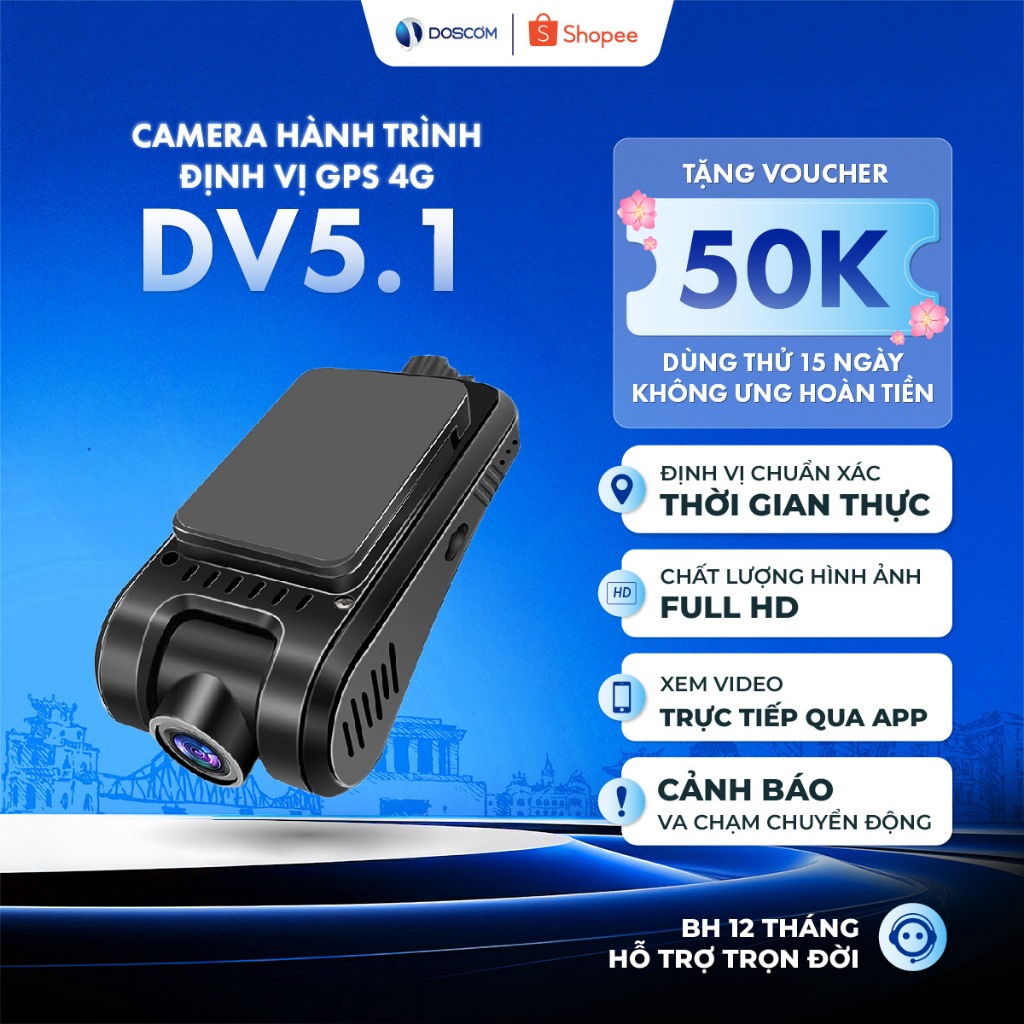 Camera Hành Trình 4G Tích Hợp Định Vị GPS DV5.1 Doscom - Định Vị Thời Gian Thực, Nghe Âm Thanh Xung 