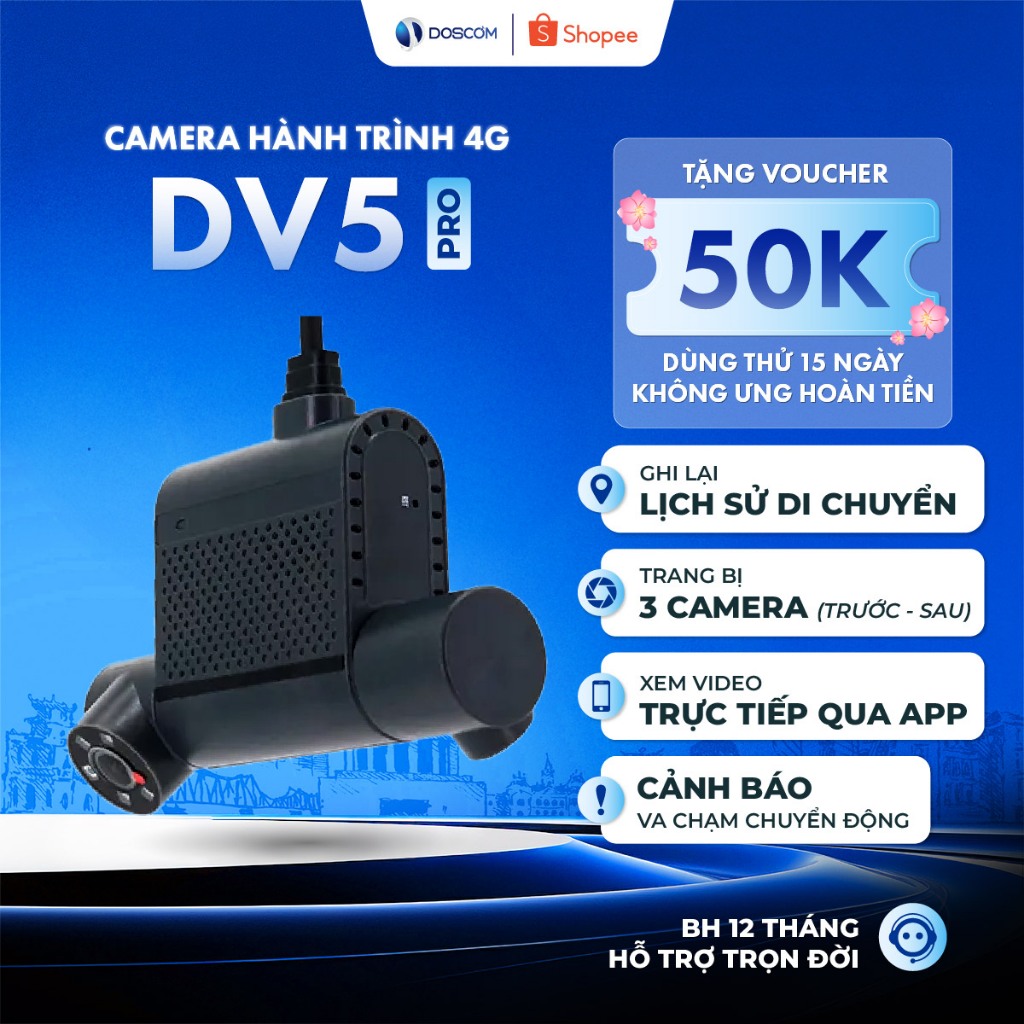 Định Vị GPS DV5 Pro Doscom Tích Hợp Camera Hành Trình 2 Mắt Cam, Theo Dõi Thời Gian Thực, Tặng Sim
