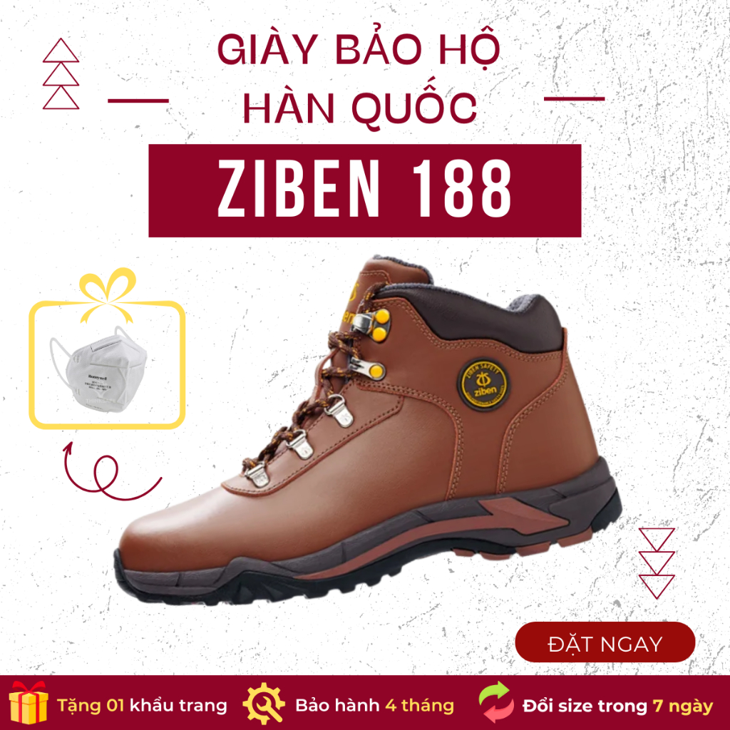 Giày Bảo Hộ Hàn Quốc Ziben 188 Nhẹ, Êm, An Toàn Chuẩn Kỹ Sư
