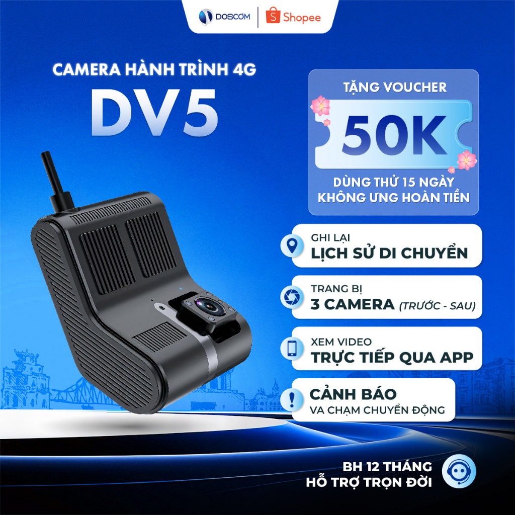 Thiết Bị Định Vị Không Dây 4G Doscom DV5 Tích Hợp Định Vị, Ghi Âm Từ Xa - Trang Bị 2 Mắt Camera Trướ
