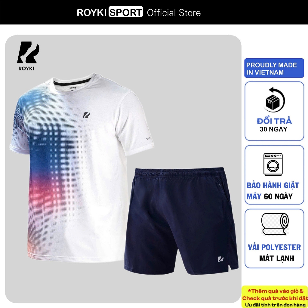 Bộ thể thao nam Royki set cầu lông Pickleball kèm áo thun Training Comfort thoáng khí và quần short 
