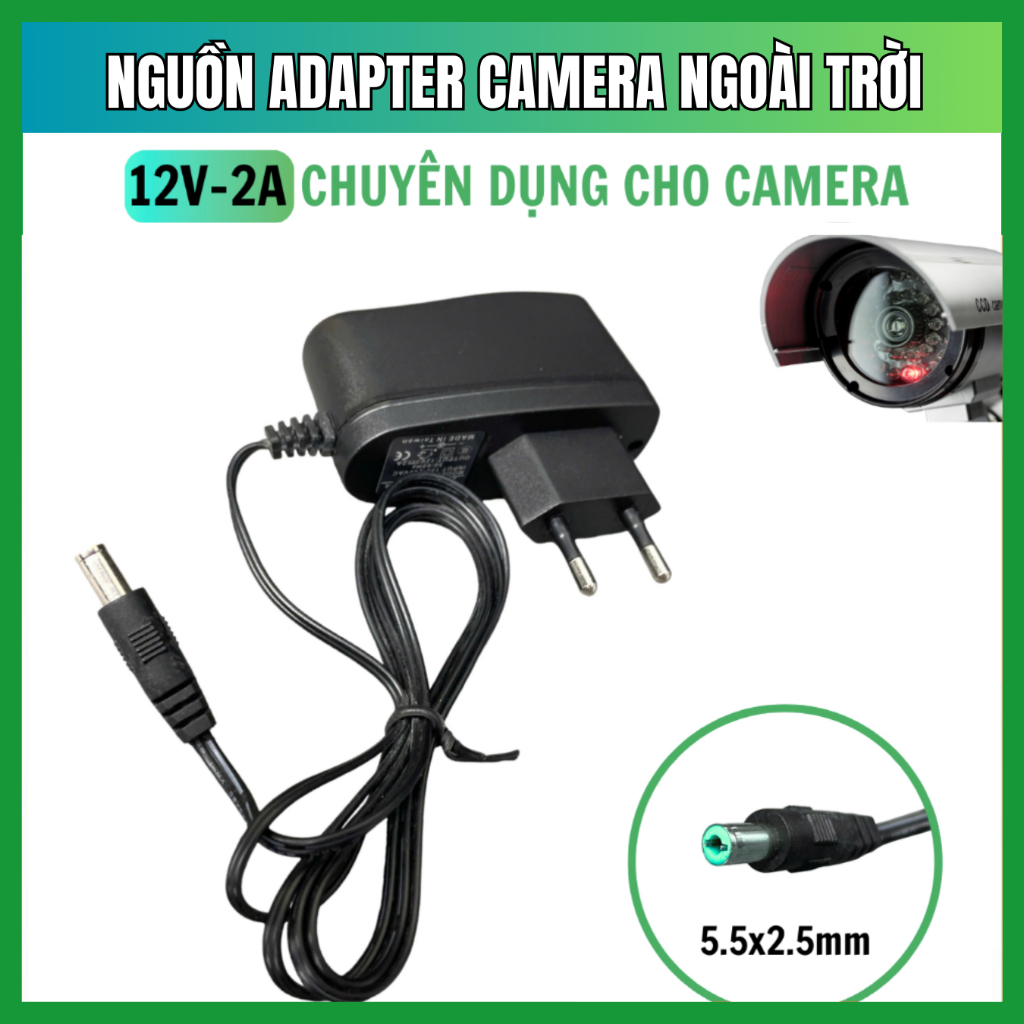 Nguồn Adapter Camera Ngoài Trời APOWER 12V-2A Dạng Thường (Đầu 5.5x2.5mm)