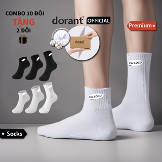 Combo 10 đôi tất thể thao trắng đen thể thao, vớ nam nữ trơn cotton dệt kim, thấm hút mồ hôi ngăn mùi DORANT studio