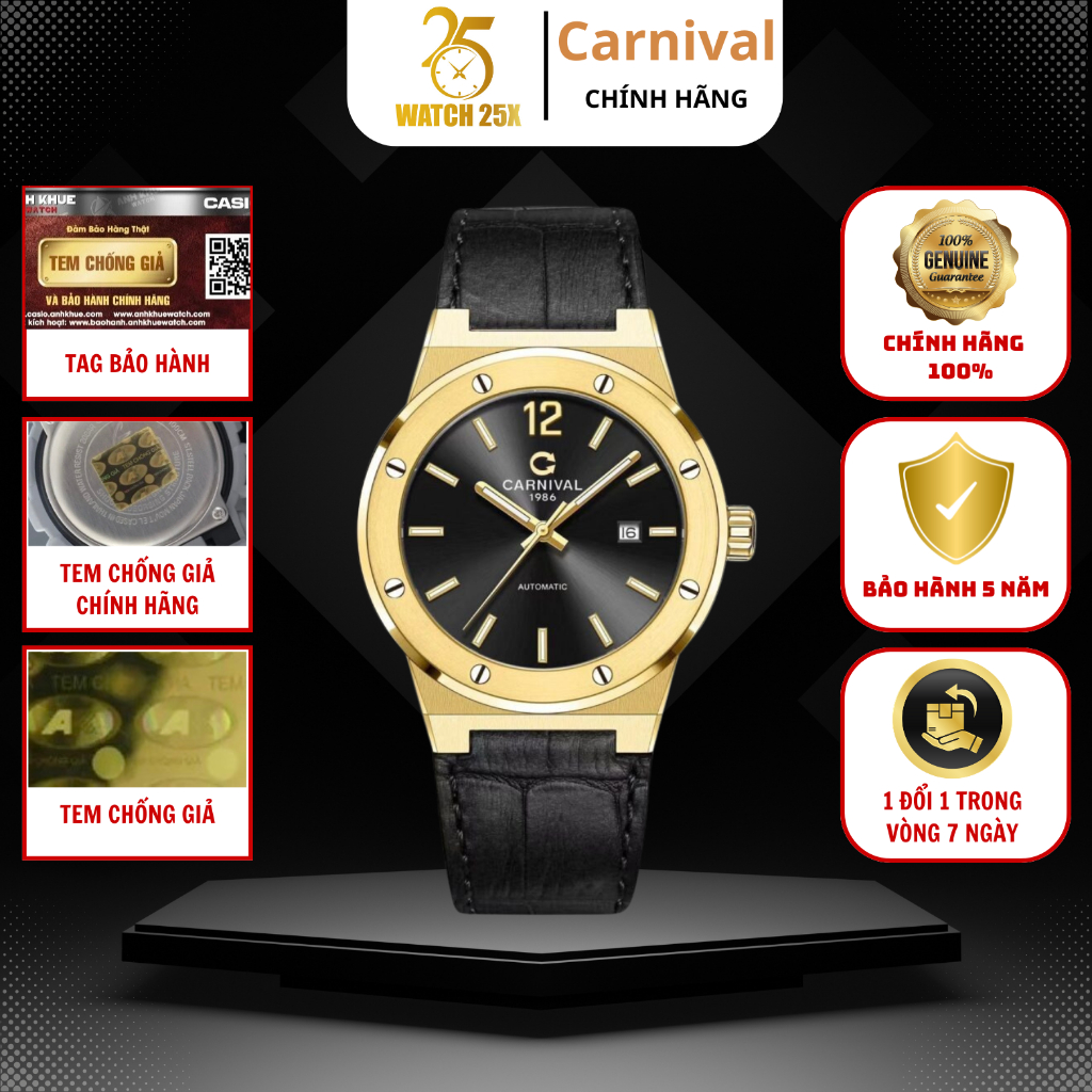 Đồng Hồ Carnival 41mm Nam 8122G-VV-DD-D – Thiết Kế Lịch Lãm, Kính Sapphire Chống Trầy, Máy Tự Động
