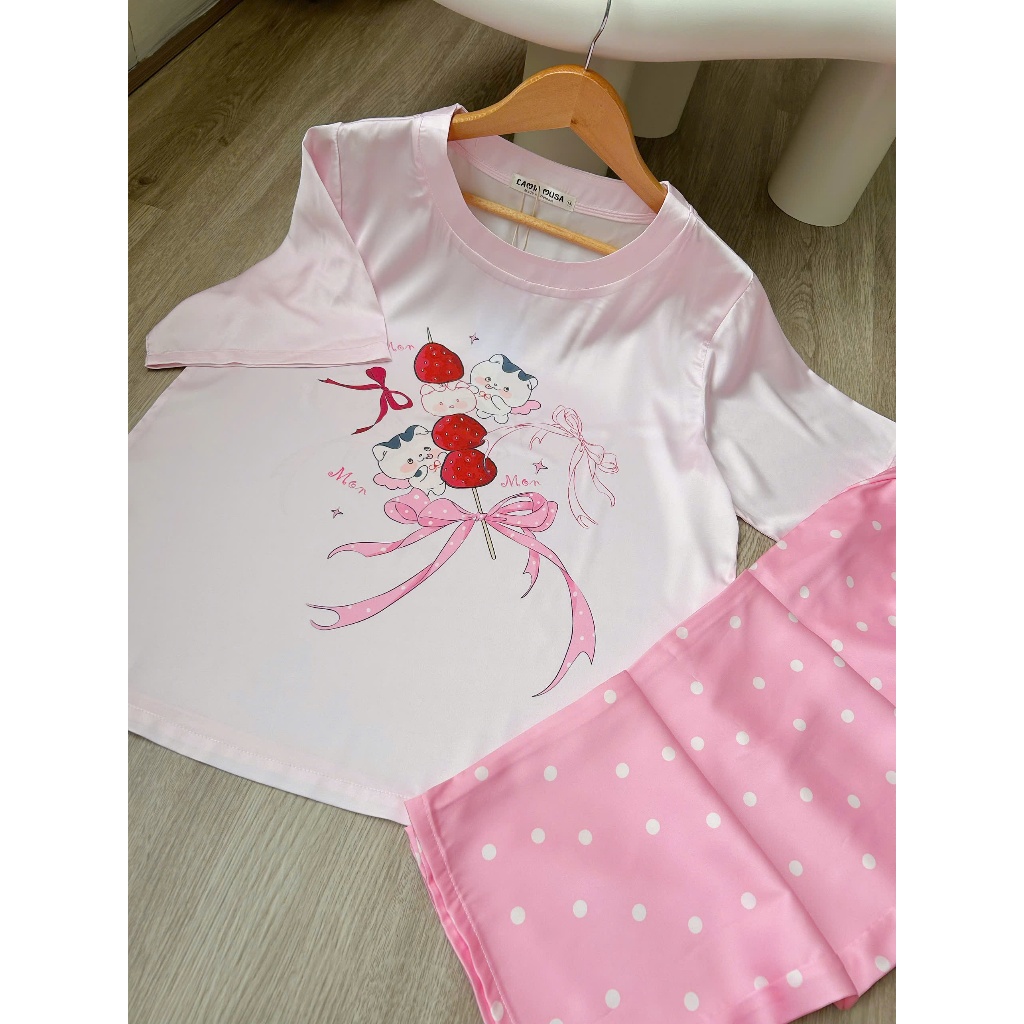 S2602 LAMIA Bộ Lụa Latin TAY NGẮN - QUẦN DÀI Họa Tiết Xinh Xắn | BigBuy360 - bigbuy360.vn