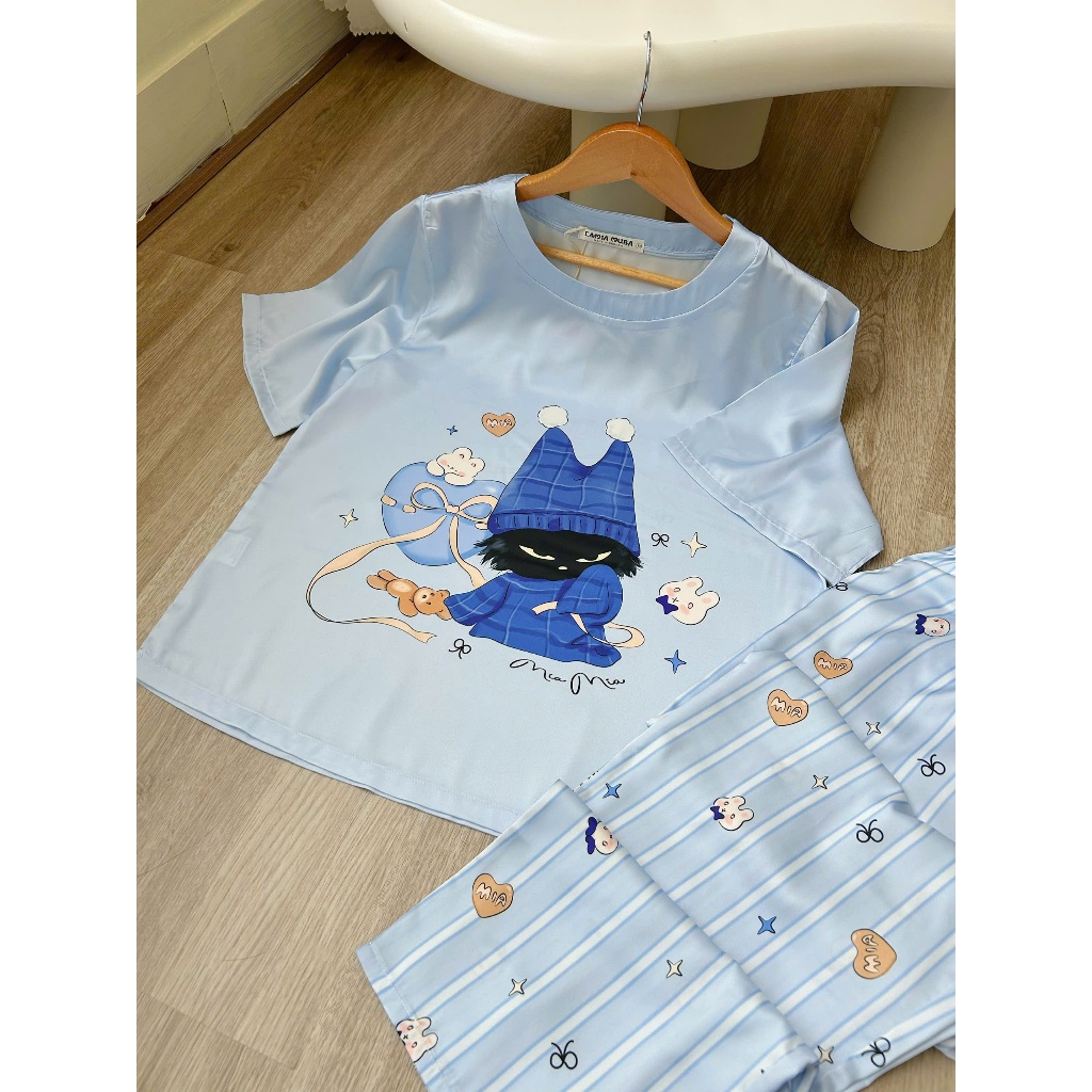 S2602 LAMIA Bộ Lụa Latin TAY NGẮN - QUẦN DÀI Họa Tiết Xinh Xắn | BigBuy360 - bigbuy360.vn