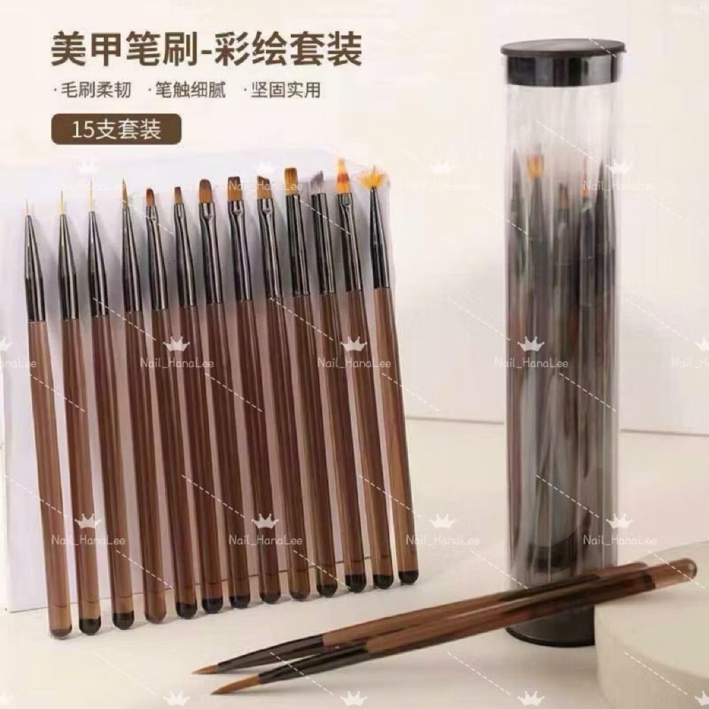 Bộ 15 cây cọ nail chuyên dụng - Set 15 cây cọ vẽ móng nail lông tổng hợp cao cấp mềm, mướt