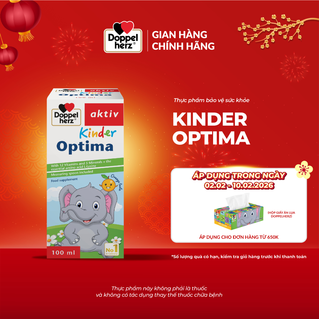 Siro bổ sung vitamin cho bé Doppelherz Kinder Optima hỗ trợ giúp bé ăn ngon, cải thiện tầm vóc