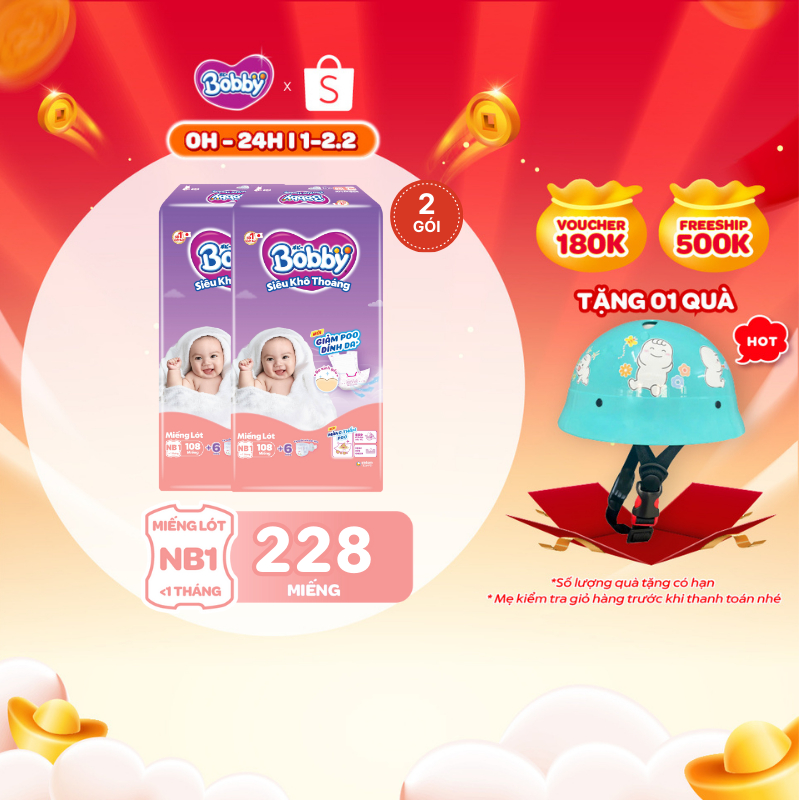 [MUA 2 TẶNG 1] Combo 2 gói miếng lót sơ sinh Bobby Newborn 1-108 miếng  - Tặng miếng ngẫu nhiên