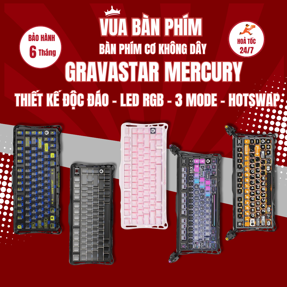 Bàn phím cơ Gravastar Mercury k1 lite / k1 pro không dây, led rgb , hotswap , led viền , thiết kế đẹ