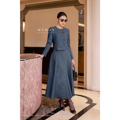 Set Áo Váy Dạ Tweed  Nữ MY WAY Dáng Xòe Dài Tay Thu Đông Cao Cấp 9MVB11325 9MCXB2138