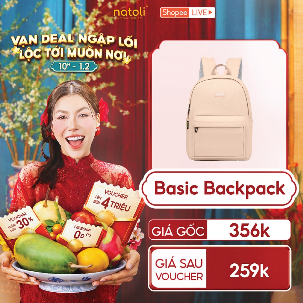Balo đi học nam nữ thương hiệu NATOLI nhiều ngăn chống nước tốt - Basic Backpack B2