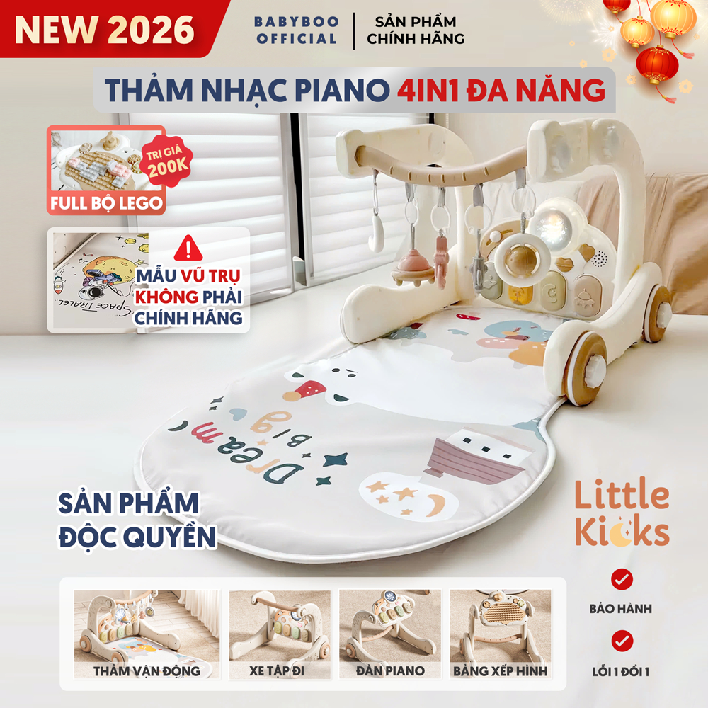 (NEW) Thảm Nhạc Piano 4IN1 - Kiêm Xe Đẩy Tập Đi Đa Năng (Kèm Lục Lạc, Lego Xếp Hình)