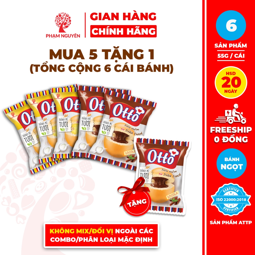 [MUA 5 TẶNG 1] Tổng cộng 6 Gói Bánh Mì Otto Phạm Nguyên Nhân Kem 55g | Bánh ăn sáng | Bánh mì tươi