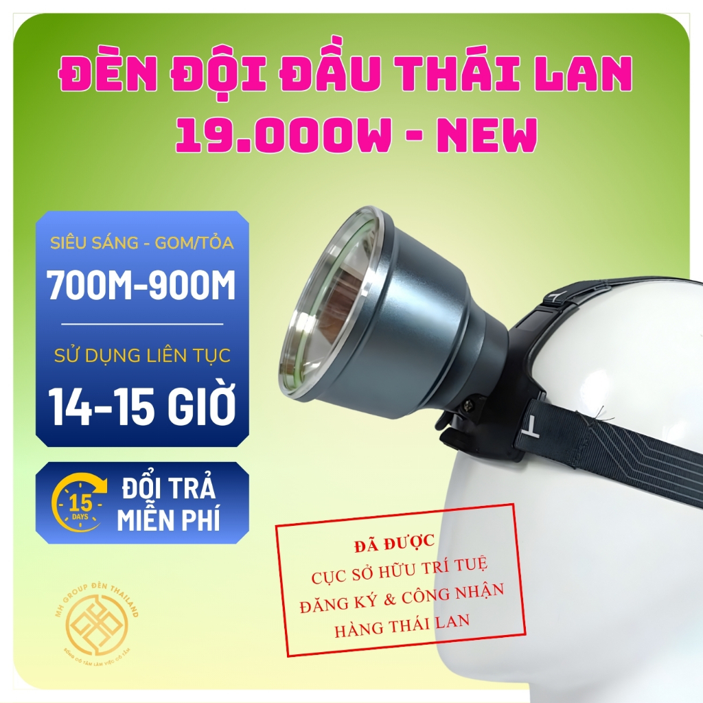 Đèn Đội Đầu MH GROUP 19000W Pin 21700 40000mAh Siêu Trâu 15 Tiếng, Chiếu Xa 900m, Có Cổng Sạc USB