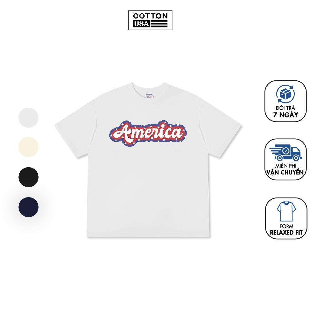 Áo Thun Relaxed Fit Cotton USA Vietnam Âu Mỹ "Retro Flag America" - MH1421MH