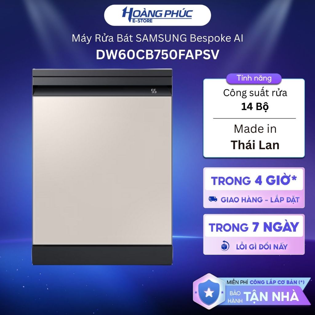 DW60CB750FAPSV | Máy Rửa Bát SAMSUNG Bespoke AI với Rửa Xoáy Kép Water Jet Clean™, 14 Bộ F-DW60CB750