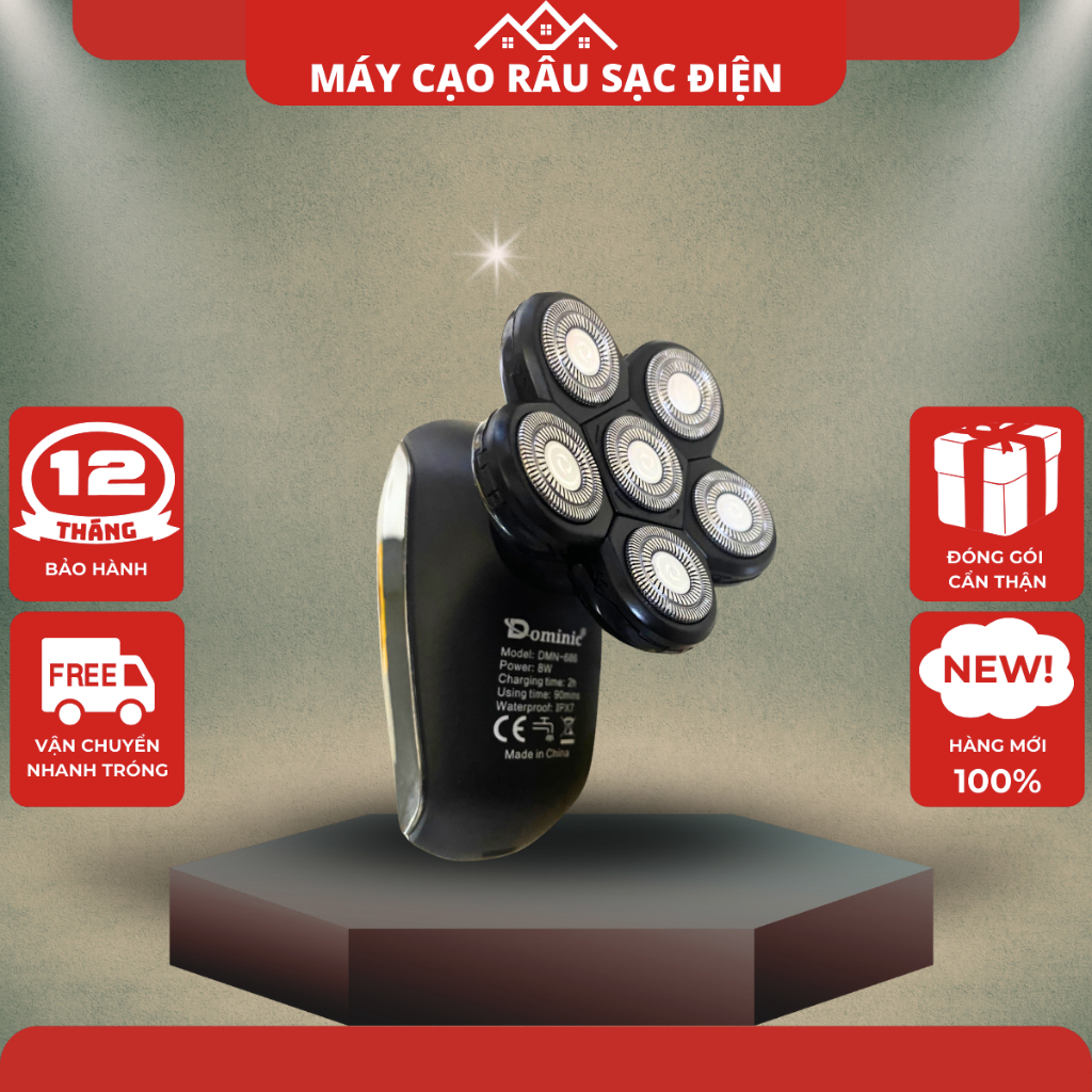 Máy cạo đầu trọc, cạo râu DOMINIC JM686, DMN686 6 lưỡi, máy cạo sạch sát chân tóc