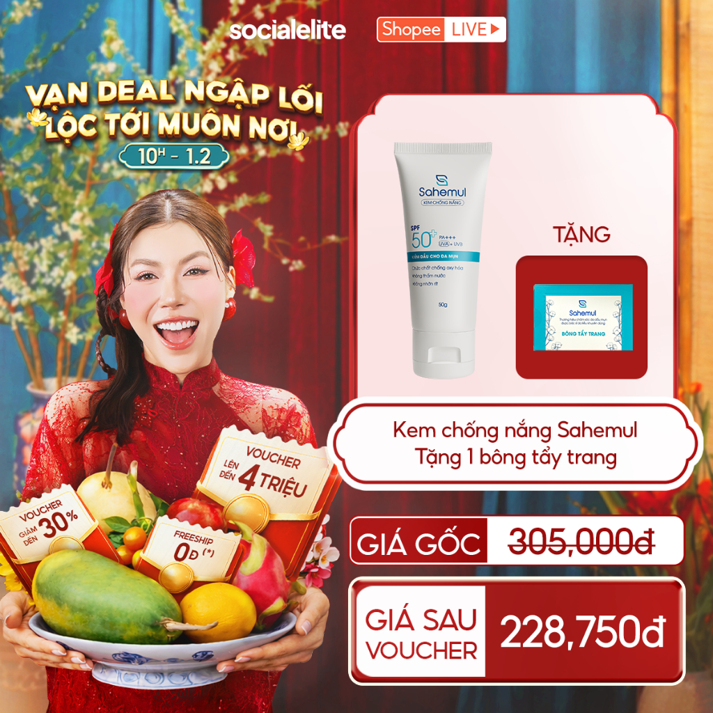 [LIVE KOL ] Kem chống nắng Sahemul cho da dầu mụn nâng tone, không gây nhân mụn phổ rộng SPF50+
