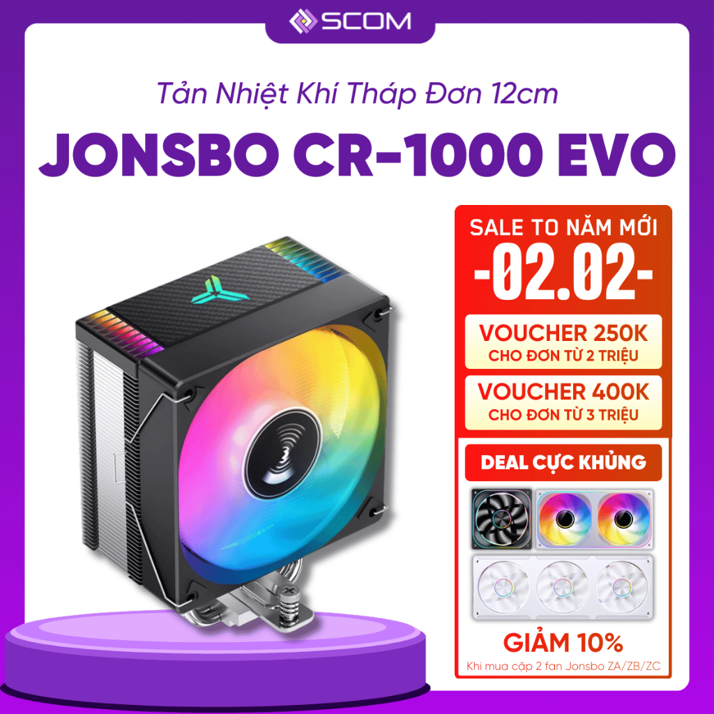 Tản Nhiệt Khí CPU Jonsbo CR-1000 EVO LED RGB ARGB 150mm Chống Ồn Sync Main Sync Hub