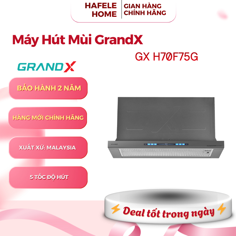 Máy Hút Mùi Âm Tủ Tự Động Mở Cửa GrandX GX H70F75G – Điều Khiển Cảm Ứng – 5 Tốc Độ - EEH