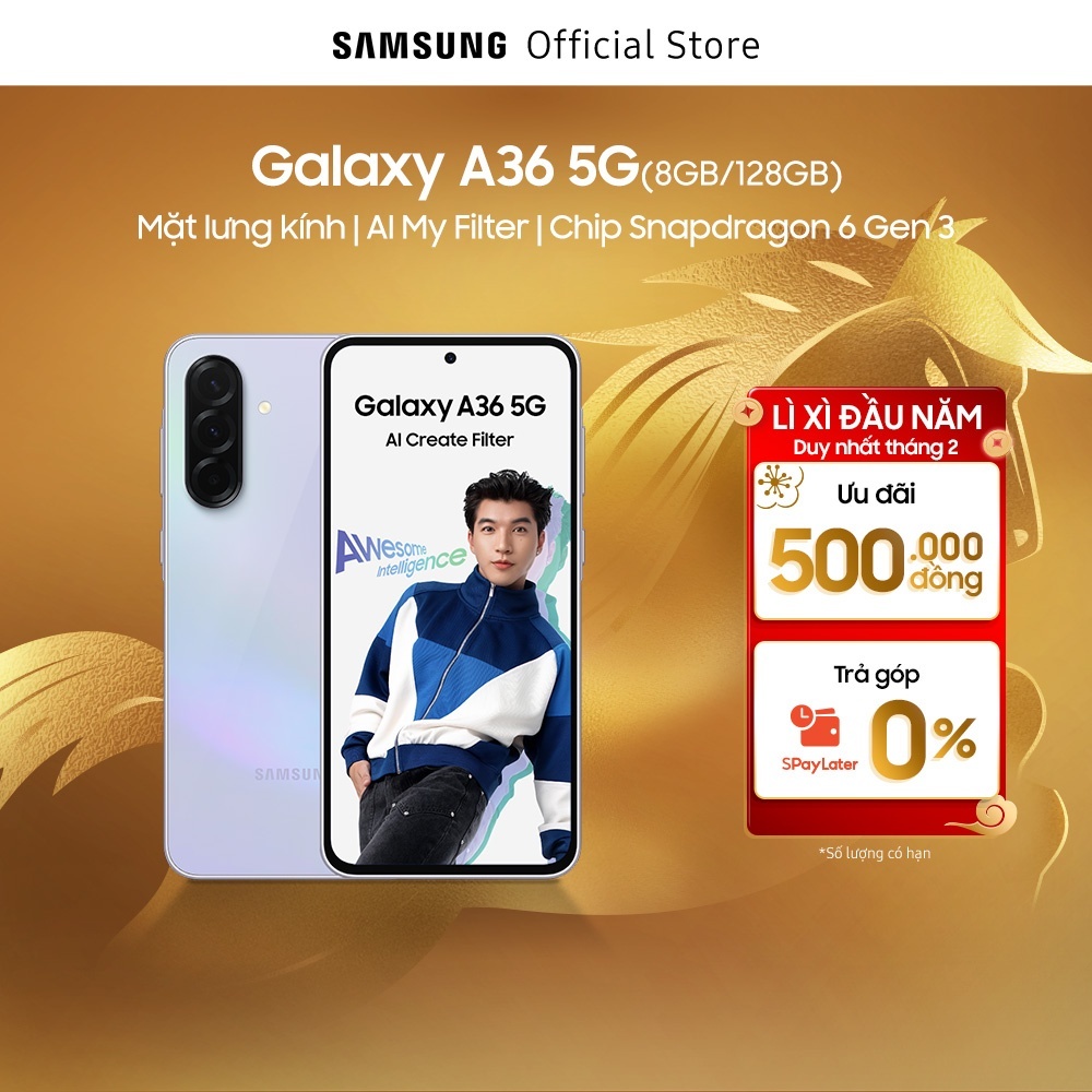 Điện thoại Samsung Galaxy A36 5G (8/128GB), Màn Hình FHD 6.7”, Mặt lưng kính, AI-Create Filter, Chip Snapdragon 6 Gen 3