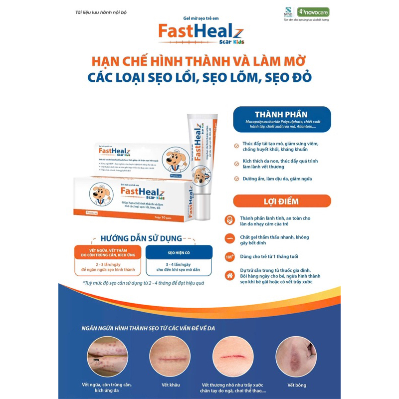 Gel mờ sẹo Fasthealz scar kids 12g - Hỗ trợ làm mờ sẹo thâm, sẹo lõm, sẹo đỏ cho bé Novocare