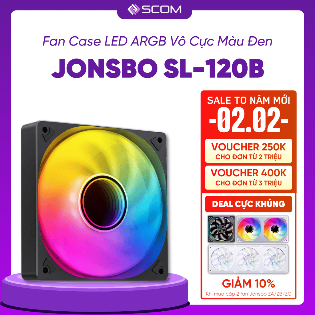 Quạt Tản Nhiệt Fan PC Jonsbo SL-120B Quạt Xuôi Màu Đen 120 LED ARGB Sync Main Sync Hub