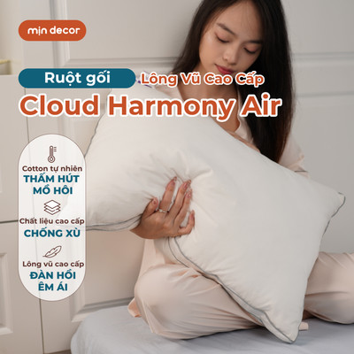 Ruột Gối Lông Vũ Cloud Harmony Air Ngủ Ngon by Mịn Decor, Gối Nằm Khách Sạn Vỏ Bọc Cotton Tự Nhiên, Size 45x65cm