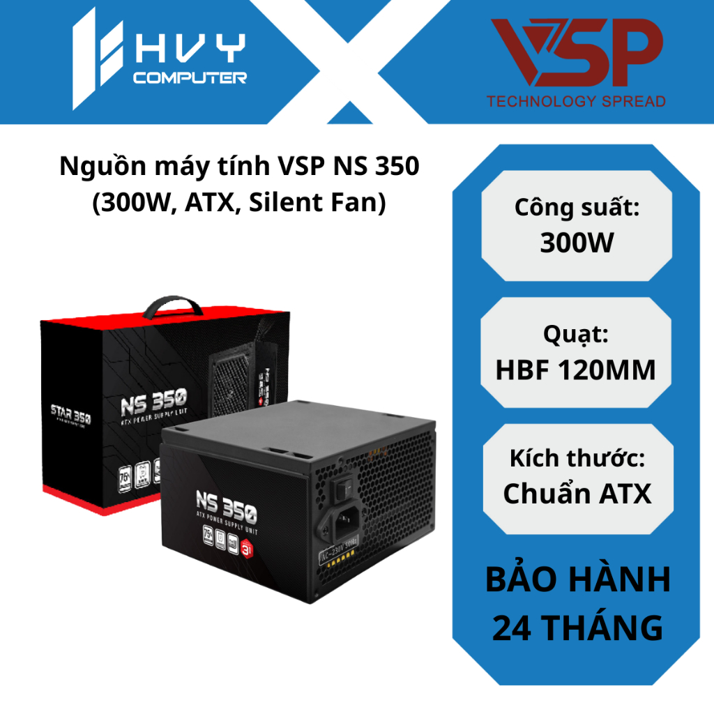 Nguồn máy tính VSP NS 350 (300W, ATX, Silent Fan) - Hàng Chính Hãng