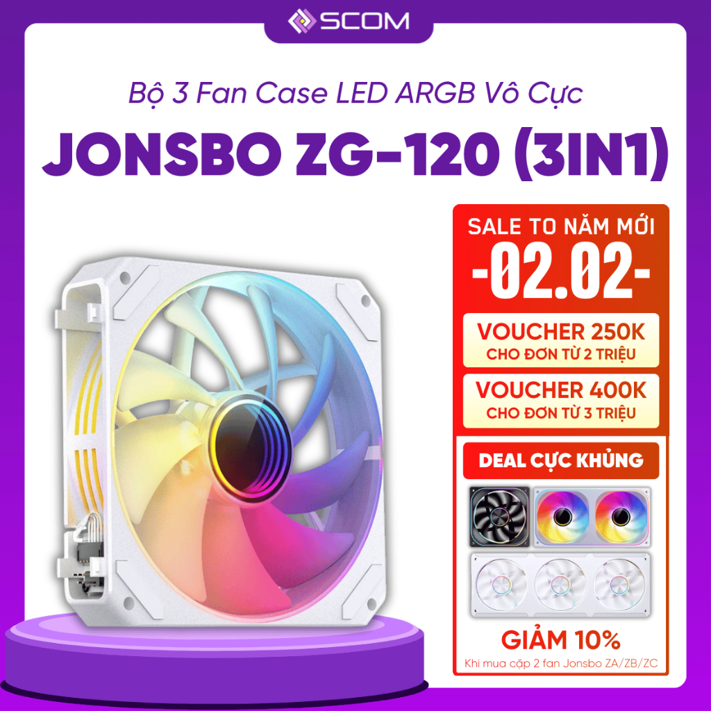 Quạt Tản Nhiệt Bộ 3 Fan PC Jonsbo ZG-120 (3in1) Ghép Nối 120mm LED ARGB Vô Cực Sync Main Sync Hub