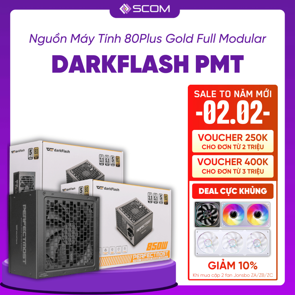 Nguồn Máy Tính Gold 80plus Darkflash PMT750 PMT850 PMT1050 ATX 3.1 Full Modun 150mm Công Suất Thực