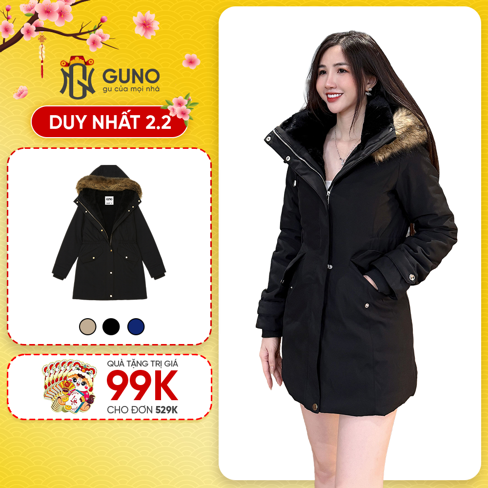 Áo Parka Nữ GUNO Lót Lông Dày Siêu Ấm, Túi Hộp Tiện Lợi, Chống Gió, Giữ Ấm – 25AG145