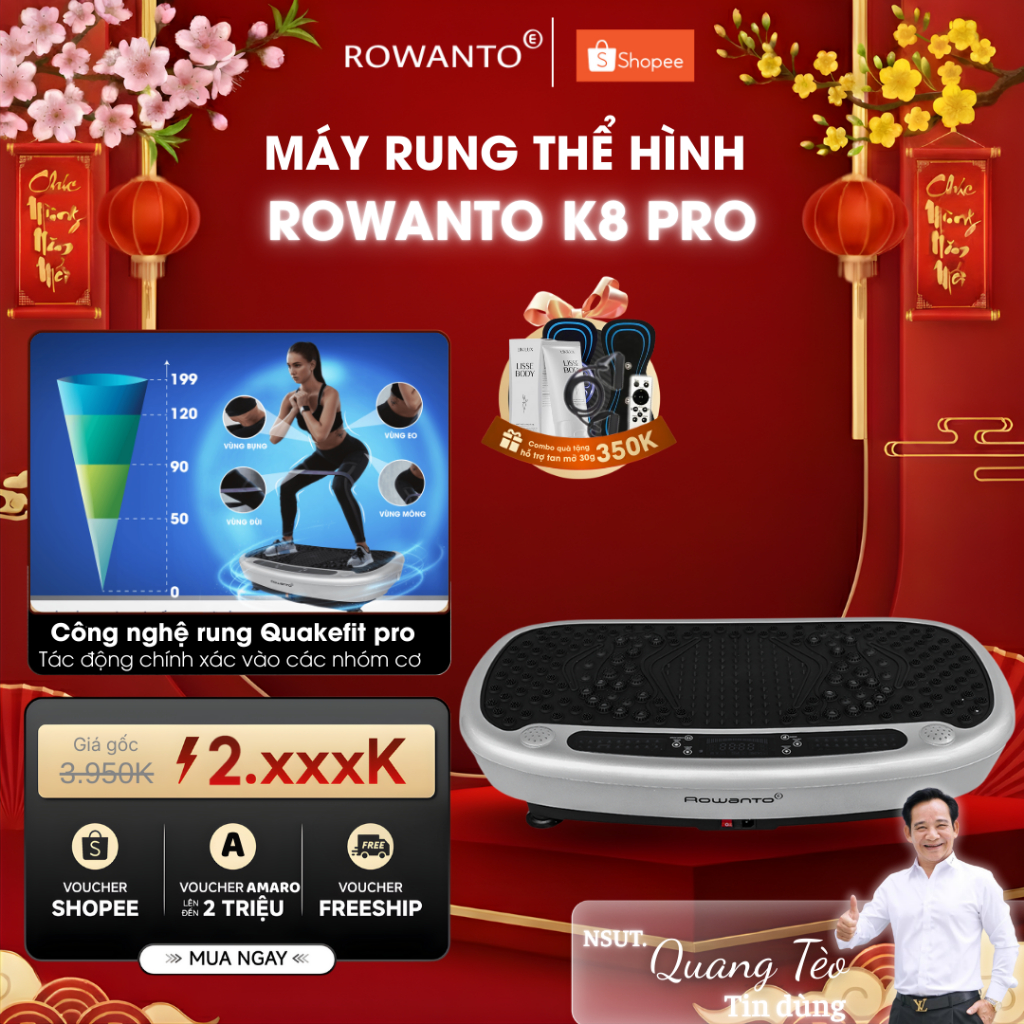 [LIVE] Máy Rung Massage Giảm Cân Tại Nhà ROWANTO K8 bản mới nhất 2025, Máy tập thể dục tại nhà hiệu 