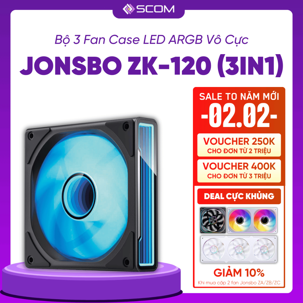 Quạt Tản Nhiệt Bộ 3 Fan PC Jonsbo ZK-120 (3in1) Ghép Nối 120mm LED ARGB Sync Main Sync Hub