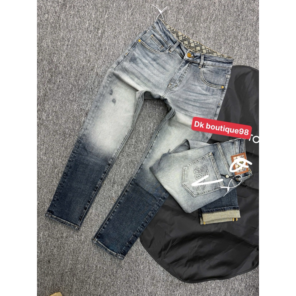 quần bò dài nam dk boutique màu xanh trơn hoạ tiết túi điểm nhấn cực đẹp,vải dầy mềm co dãn nhẹ giữ 