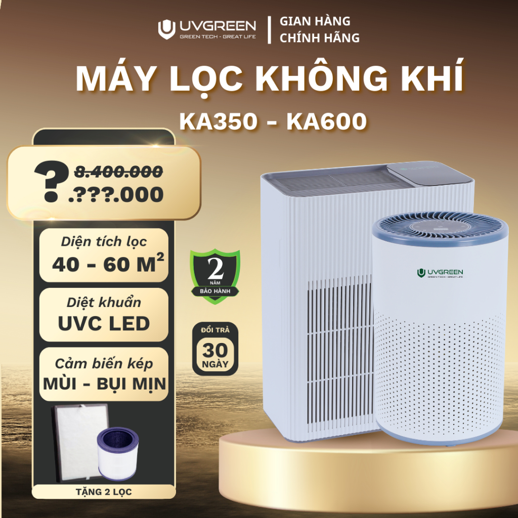 [Tặng Lọc] Combo Máy Lọc Không Khí Diệt Khuẩn UVC LED UVGREEN KA600 và KA350 Standard- UVC LED, Lõi 