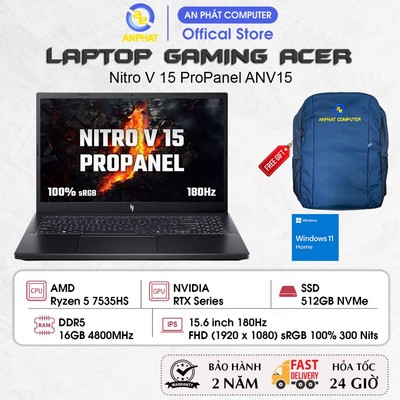 Laptop Acer Gaming Nitro V 15 ProPanel ANV15-41-R9M1 NH.QPFSV.004, Ryzen 5 7535HS, RTX 3050 6GB, 15.6 FHD 180Hz, Win11