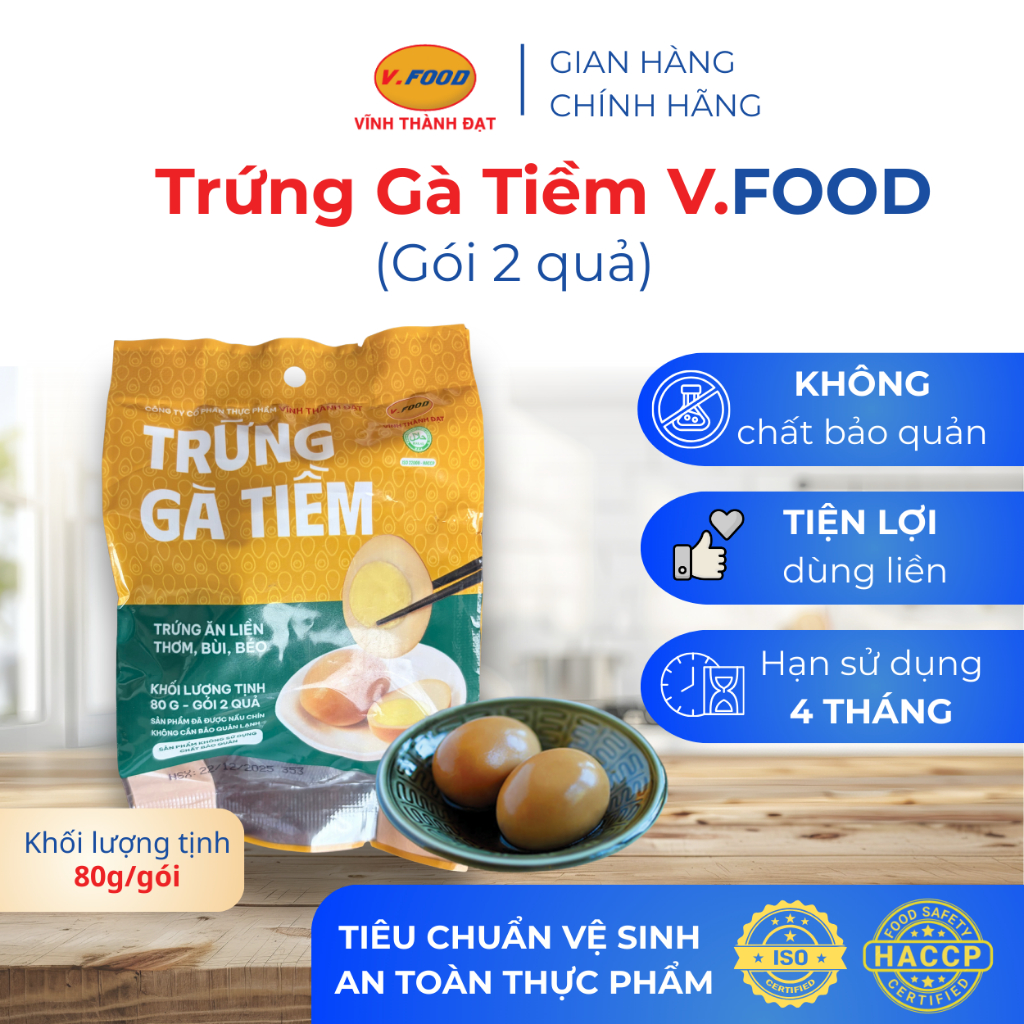 Trứng gà tiềm ăn liền V.Food gói 2 quả không chất bảo quản