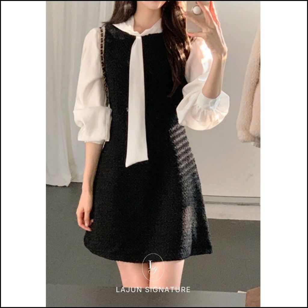 [LAJUN SIGNATURE] Váy Tweed Không Tay Classic Cổ Thuyền Chiết Eo Nhẹ Chất Liệu Dày Dặn Đứng Dáng (Kh