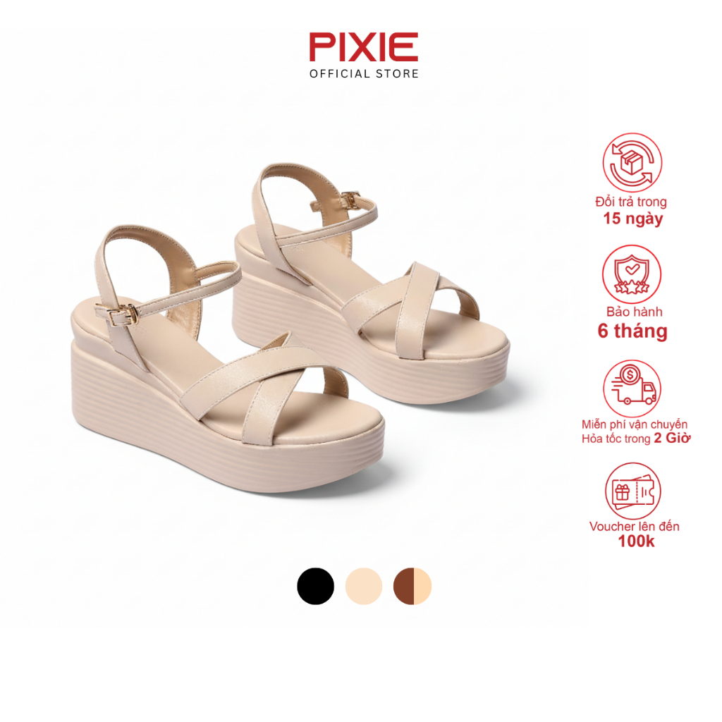 Giày Sandal Đế Xuồng 7cm Quai Chéo Thời Trang Pixie P207